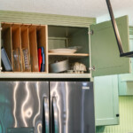 Kitchen with green painted cabinets