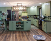 Hand Crafted Kitchen with green painted cabinets